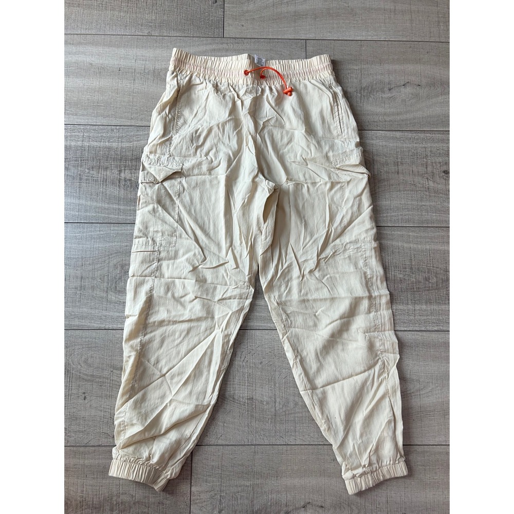 Tan Nylon Cargo Jogger Pants Orange Bungee Drawstring Mesh Lined Large